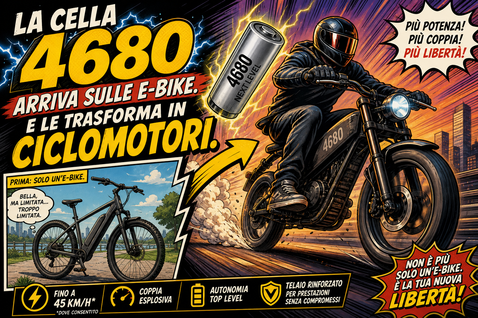La cella 4680 arriva sulle e bike. E le trasforma in ciclomotori.